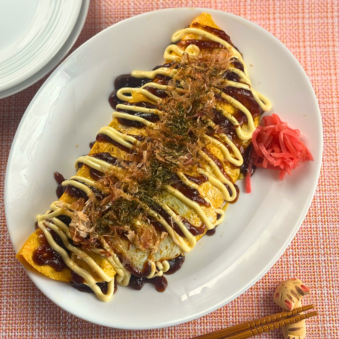 お餅とソセが入ったとん平焼き