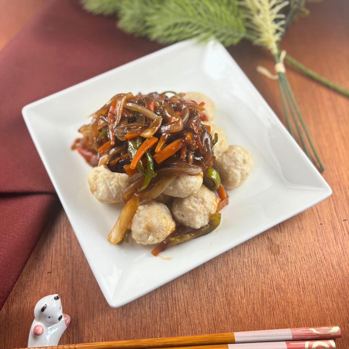 野菜たっぷり！ぷりぷり肉だんごの甘酢あんかけ